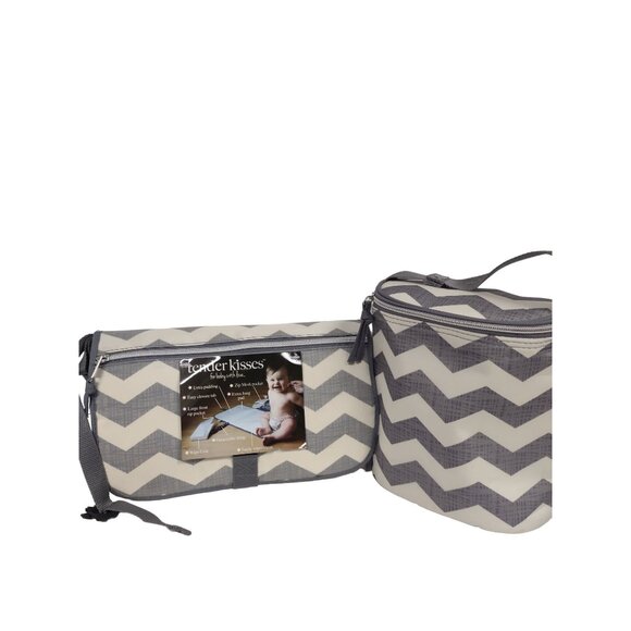 Tender Kisses Diaper Bag & Insulated Bottle Bag Set Chevron Pattern - Picture 4 of 5